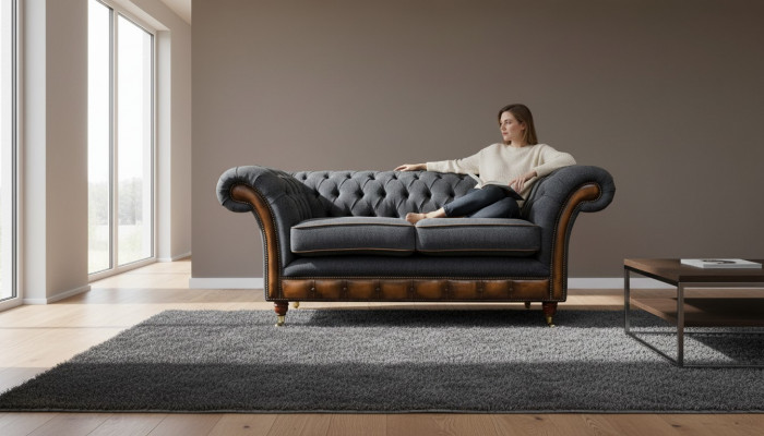 Sofa 2 Sëtzer Design Sofas Polster Couchen Textil Chesterfield Zweisëtzer