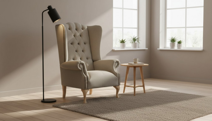 Groussen Ouerfauteuil Fauteuil Design Polster Chesterfield Textil Wunnzëmmer