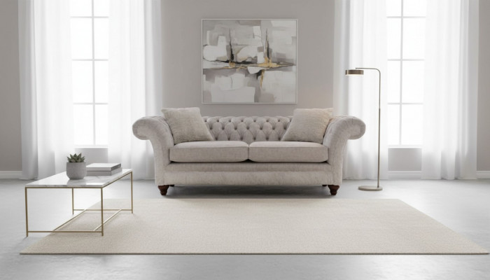 Modern Dreisitzer Design Polstersëtzt Textil Sofa 3 Sëtzer Wunnzëmmersofa Chesterfield Beige