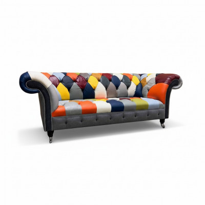 Chesterfield 3 Sëtzer Stoff Design Couch Polster Textil Modern Sofa Nei