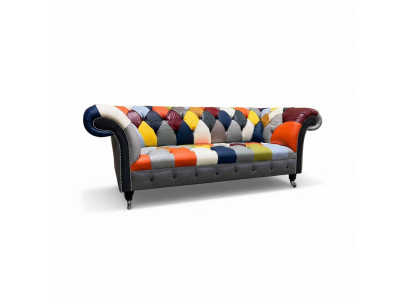 Chesterfield 3 Sëtzer Stoff Design Couch Polster Textil Modern Sofa Nei