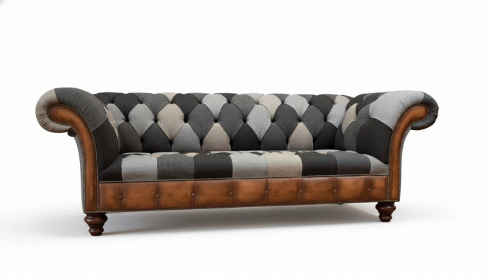 Chesterfield 3-Sëtzer Canapé Polster Stoff Canapéën Wunnzëmmer Sofa Nei