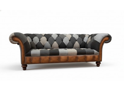 Chesterfield 3-Sëtzer Canapé Polster Stoff Canapéën Wunnzëmmer Sofa Nei
