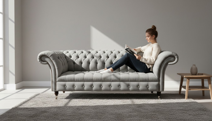 Chesterfield 3 Sëtzer Sofa Gro Design Couchen Polster Sofae Couchen