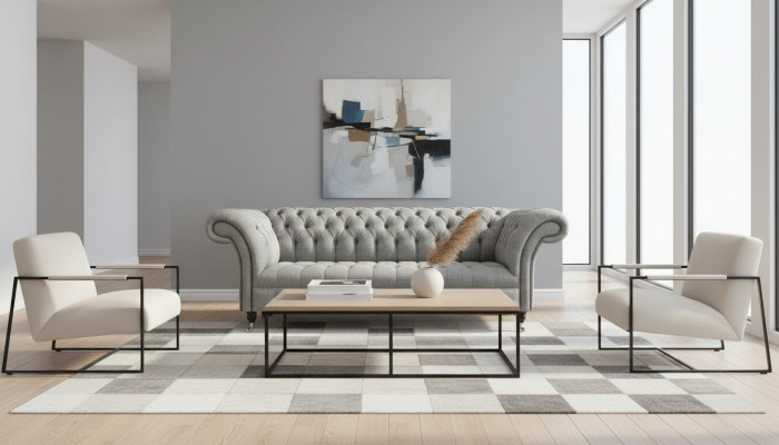 Chesterfield 3 Sëtzer Sofa Gro Design Couchen Polster Sofae Couchen