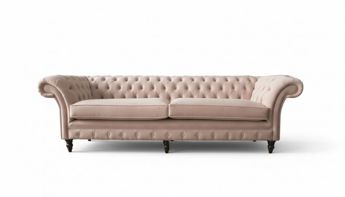 Modern Chesterfield 4-Sëtz Design Sofa Rosa Gepolstert Miwwel Stoff Sofas Textil
