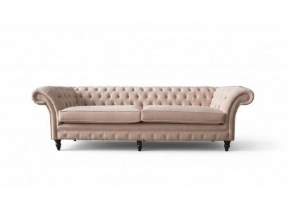 Modern Chesterfield 4-Sëtz Design Sofa Rosa Gepolstert Miwwel Stoff Sofas Textil