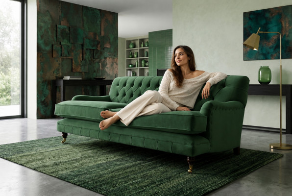 Chesterfield Sofa 3 Sëtzer Stoff Canapé Polster Sofas Textil Dräisëtzer