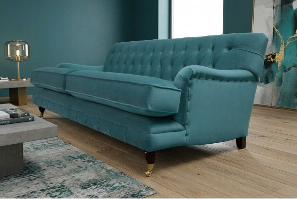 Sofa 3-Sëtzer Stoff Design Couch Polsters Sofas Textil Modern Chesterfield 1