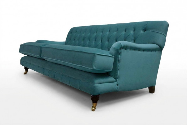 Sofa 3-Sëtzer Stoff Design Couch Polsters Sofas Textil Modern Chesterfield 1