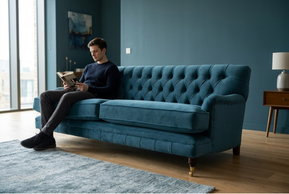 Dräisëtzer Canapé Polster Design Sofa Blo Sëtzmierescht Miwwelen Chesterfield
