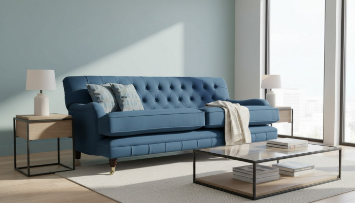 Dräisëtzer Canapé Polster Design Sofa Blo Sëtzmierescht Miwwelen Chesterfield