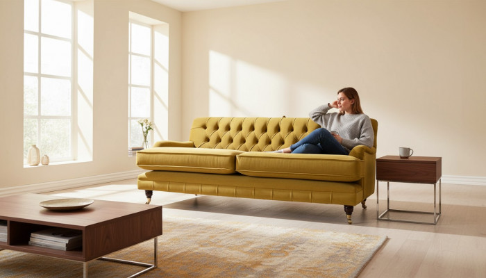 Chesterfield Sofa 3 Sëtzpolster Textil Stoff Canapéë Elegant Sofas