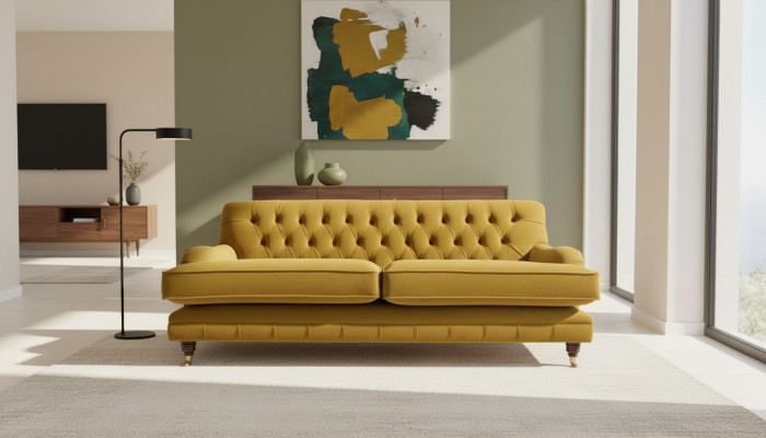Chesterfield Sofa 3 Sëtzpolster Textil Stoff Canapéë Elegant Sofas