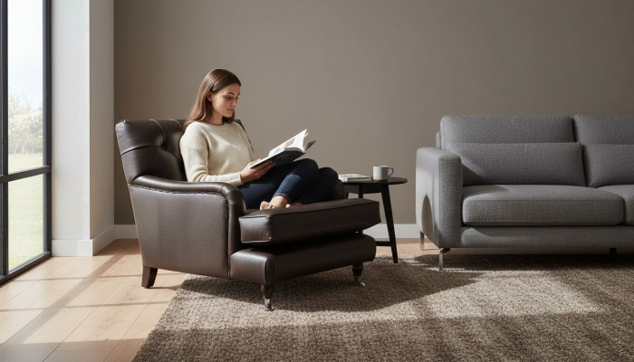 Designer Fotell 1 Sëtz Braun Lieder Textil Luxus Sofa Chesterfield