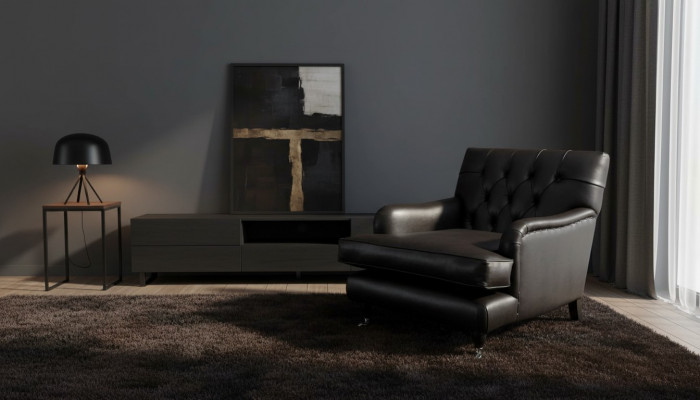 Designer Fotell 1 Sëtz Braun Lieder Textil Luxus Sofa Chesterfield