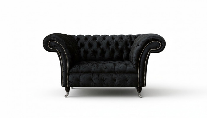 Chesterfield Sëtz Design Polster Canapé Schwaarz Textil Stoff Lounge