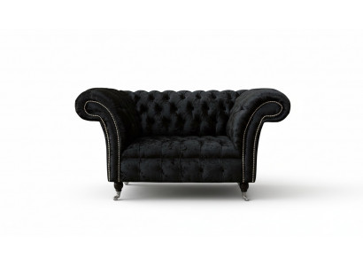Chesterfield Sëtz Design Polster Canapé Schwaarz Textil Stoff Lounge