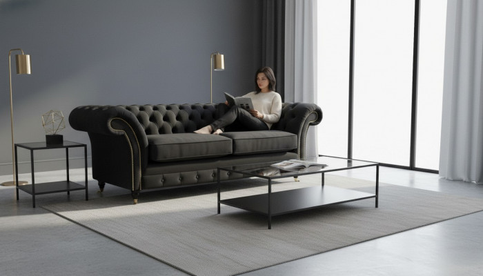 Chesterfield Sofa 3 Sëtzer Couch Polster Luxus Textil Canapéen Sofas