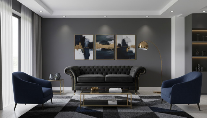 Chesterfield Sofa 3 Sëtzer Couch Polster Luxus Textil Canapéen Sofas