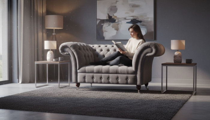 Chesterfield Sofa 1.5 Sëtzer Couch Polster Design Sofas Sëtz Polster Gro