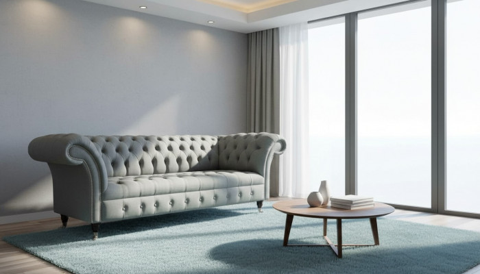 Sofa 3-Sëtzer Canapé Stoff Modern Luxus Gro Chesterfield Dräisëtzer Nei
