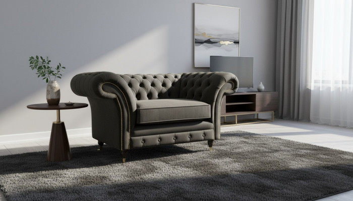 Chesterfield Fotell Lounge Schwaarz Canapé Couch Polster Modern Textil Nei