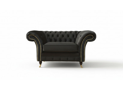 Chesterfield Fotell Lounge Schwaarz Canapé Couch Polster Modern Textil Nei
