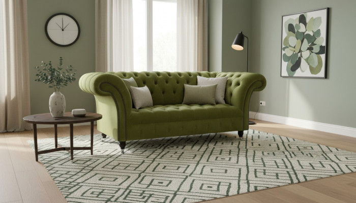 Sofa 2 Sëtzer Couch Polstersofa Stoff Chesterfield Couchen Gréng Nei