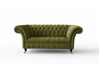 Sofa 2 Sëtzer Couch Polstersofa Stoff Chesterfield Couchen Gréng Nei