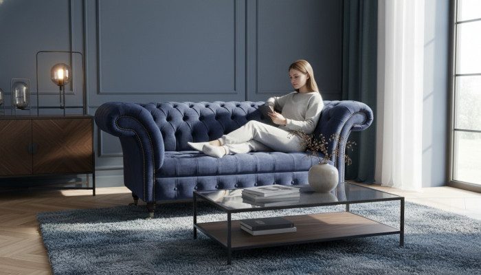 Chesterfield Design Canapé 2 Platzen Polster Blo Canapéen Couchen Nei