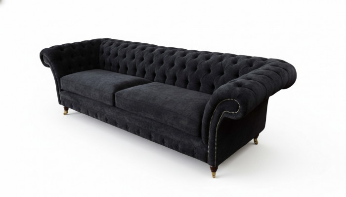 Dreisëtzer Couch Polster Schwaarz Sofa 3 Sëtz Zëmmer Miwwelen Design.