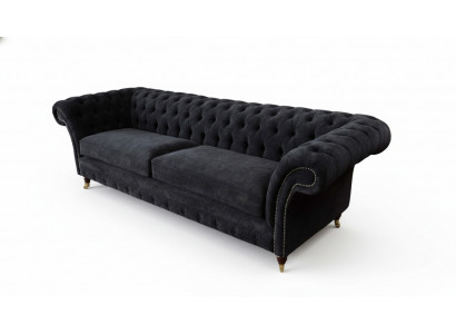 Dreisëtzer Couch Polster Schwaarz Sofa 3 Sëtz Zëmmer Miwwelen Design.
