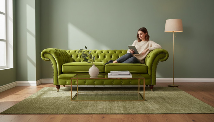 Sofa 3 Sëtzer Stoff Design Canapé Polster Sofas Textil Modern Chesterfield