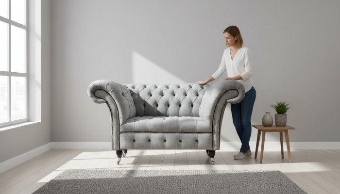 Chesterfield Fauteuil Stoff Wunnzëmmer Design Polster Textil Design Luxus