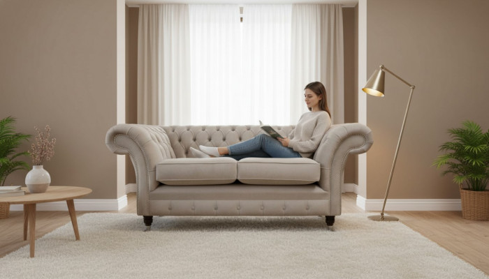 Chesterfield Textil Polstersofa Design Luxus Couch Stoff Sofas 2 Plazen