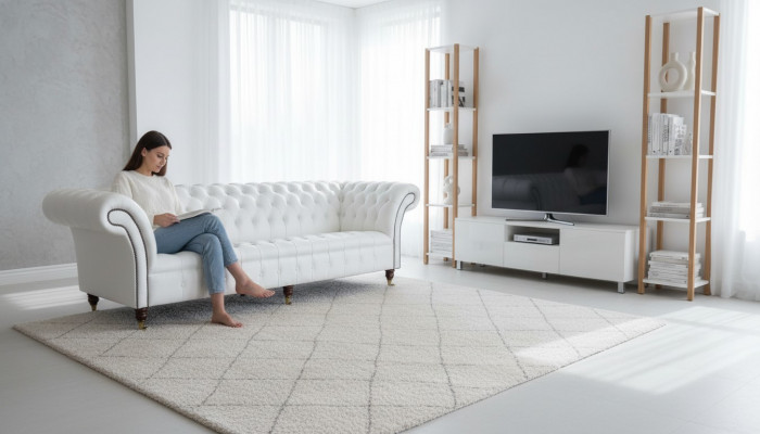 Chesterfield Sofas Design Luxus Wäiss Textil Sofa 4 Sëtzer Stoff Véiersëtzer