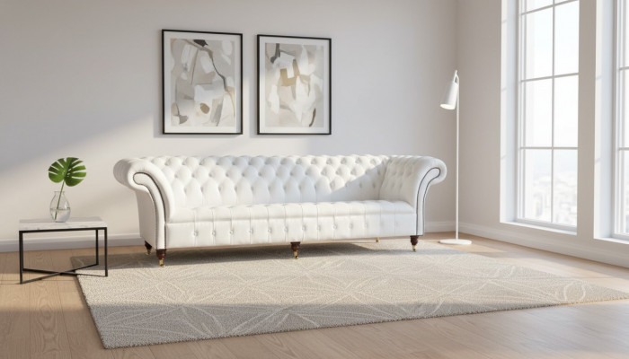 Chesterfield Sofas Design Luxus Wäiss Textil Sofa 4 Sëtzer Stoff Véiersëtzer