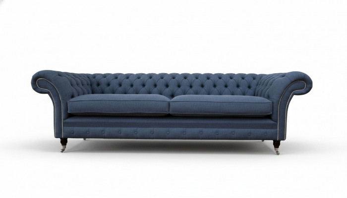 Design Canapé 4-Sëtzer Couch Textil Polster Blo Sofas Chesterfield Nei