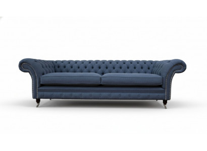 Design Canapé 4-Sëtzer Couch Textil Polster Blo Sofas Chesterfield Nei