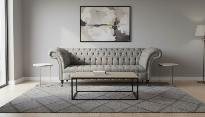 Chesterfield 3 Sëtzer Polster Couch Sofa Couchen Textil Moderne Stil Gro