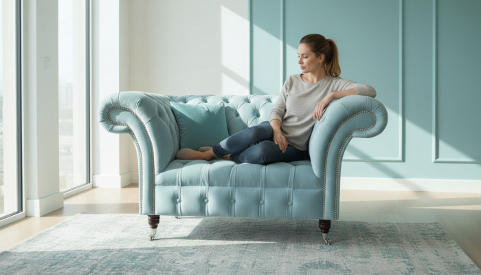Chesterfield Fauteuil Türkis Gepolstert Sofa 1-Sëtz Design Gepolstert Nei