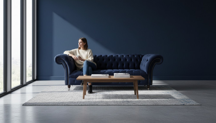 Luxus Sofa Drësëtzer Blo Stoff Textil Stil Canapé Sofae Couchen Miwwelen