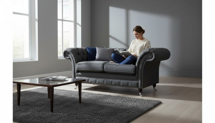 Chesterfield Sofa 2 Sëtzer Couch Polster Stoft Couchen Gro Textil Nei