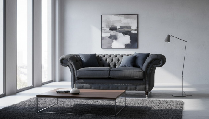 Chesterfield Sofa 2 Sëtzer Couch Polster Stoft Couchen Gro Textil Nei