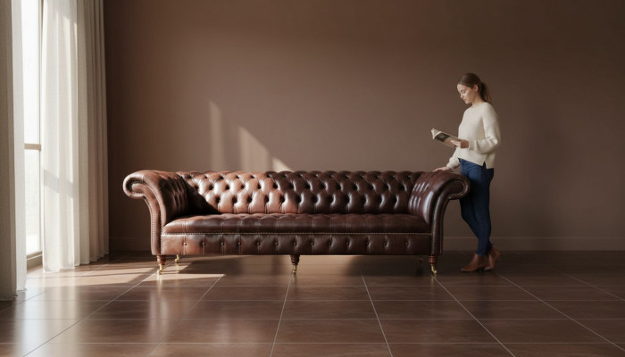 Sofa Chesterfield Canapé Polster Sëtz Lieder Canapéën Braun Designer