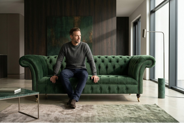 Design Sofa 3 Sëtz Couch Polster Chesterfield Wunnzëmmer Textil Couchen