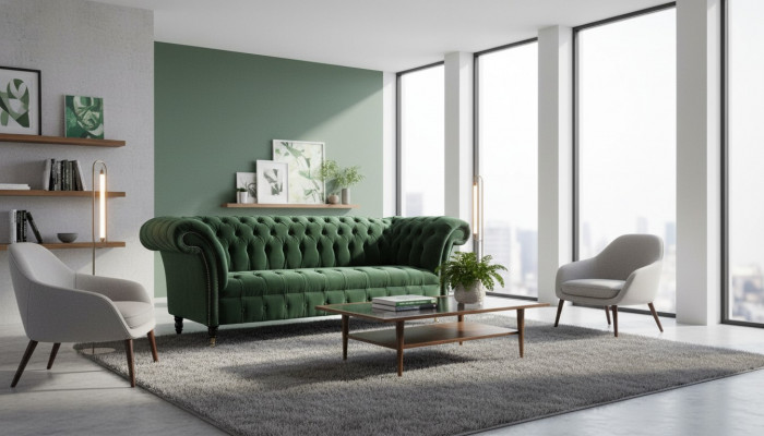 Design Sofa 3 Sëtz Couch Polster Chesterfield Wunnzëmmer Textil Couchen