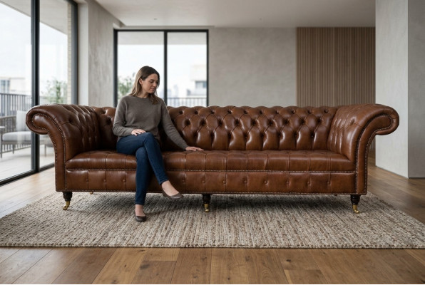 Canapé 4 Sëtz Luxus Miwwelen Chesterfield Lieder Braun Design Modern Stil