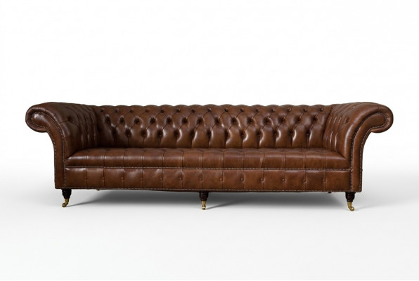 Canapé 4 Sëtz Luxus Miwwelen Chesterfield Lieder Braun Design Modern Stil